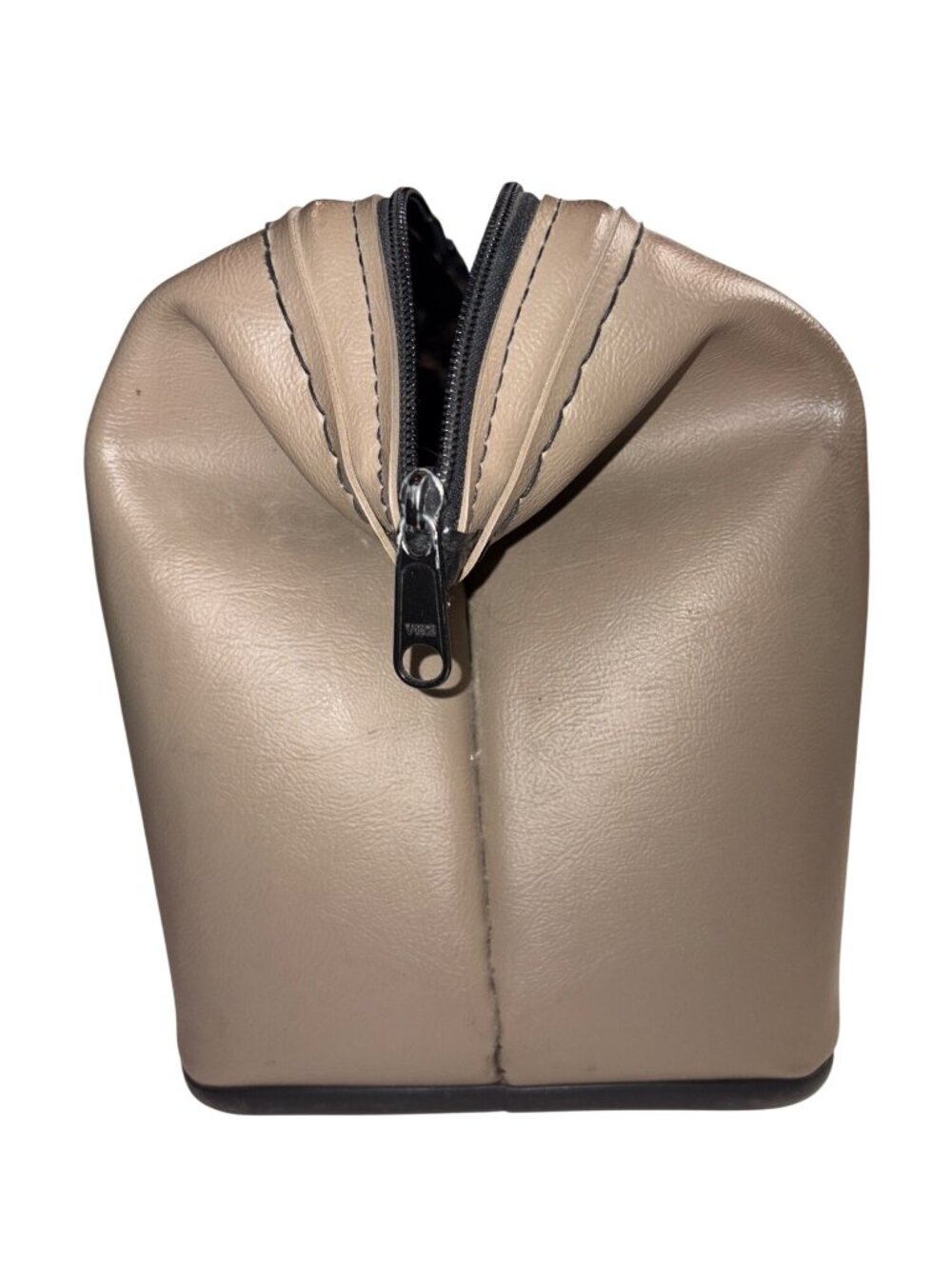 Vintage Tan & Black Faux Leather Handbag Zipper Closure By Service Mfg. Corp. Me - Picture 3 of 12